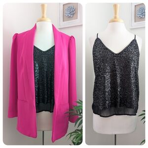 Bisou Bisou Black Sequin Camisole Tank Top Medium